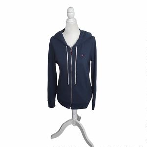 Tommy Hilfiger Small Petite Blue Full-Zip Cotton Blend Flag Logo Hooded Jacket